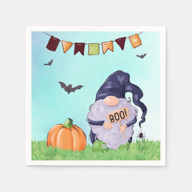 Servilleta De Papel Whimsical Gnome Happy Halloween (Anverso)