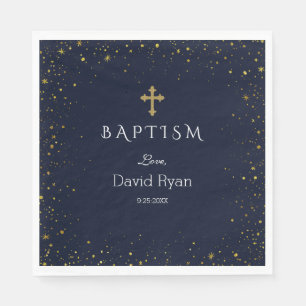 Servilleta De Papel Whimsical Gold Starry Night Boy Baptism