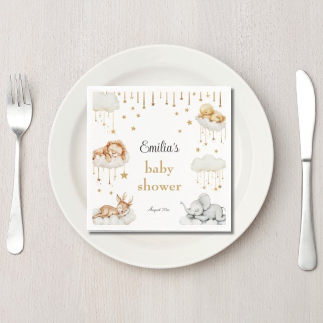 Servilleta De Papel Whimsical Gold Starry Sky Sleeping Animals (Subido por el creador)
