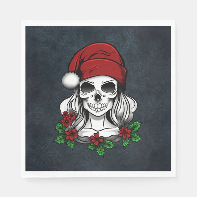 Servilleta De Papel Whimsical Gothic Santa Skull Navidades (Anverso)