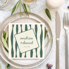 Servilleta De Papel Whimsical Green Stripes Retro Engagement Wedding
