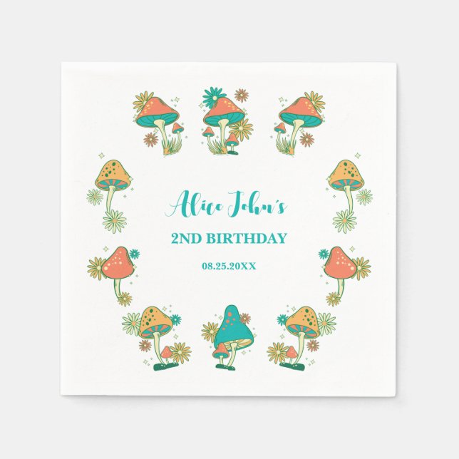 Servilleta De Papel Whimsical Groovy Psychedelle Cumpleaños (Anverso)