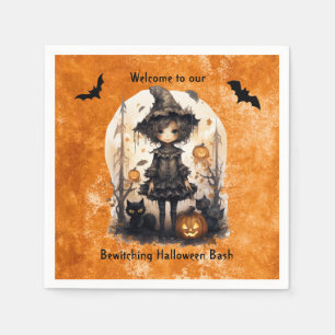 Servilleta De Papel Whimsical Halloween Witch y sus amigos felinos