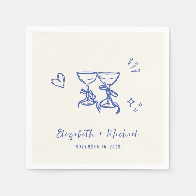 Servilleta De Papel Whimsical Hand Drawn Blue Cream Wedding (Anverso)