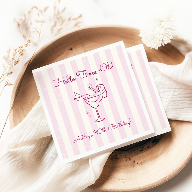 Servilleta De Papel Whimsical Hand Drawn Cocktail Pink 30th Birthday (Subido por el creador)
