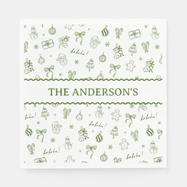 Servilleta De Papel Whimsical Hand Drawn Doodle Green (Anverso)