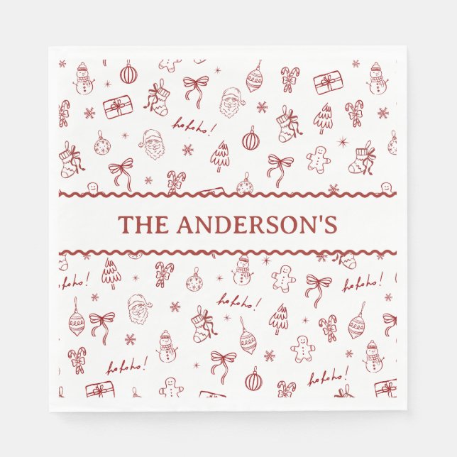 Servilleta De Papel Whimsical Hand Drawn Doodle Red (Anverso)