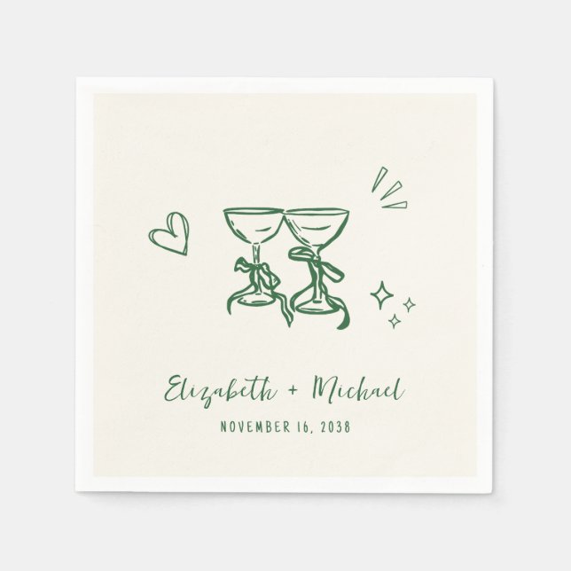 Servilleta De Papel Whimsical Hand Drawn Green Cream Wedding (Anverso)