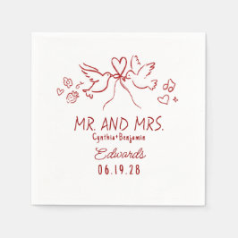 Servilleta De Papel Whimsical Hand Drawn Love Birds Wedding Napkins
