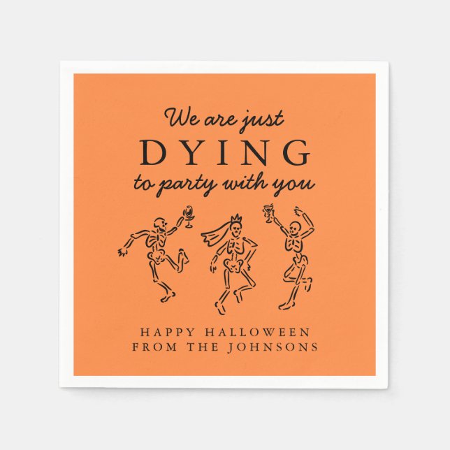 Servilleta De Papel Whimsical Hand Drawn Skeletons Halloween Party (Anverso)