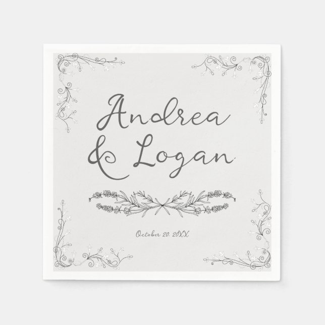 Servilleta De Papel Whimsical Hand Drawn Wedding  (Anverso)