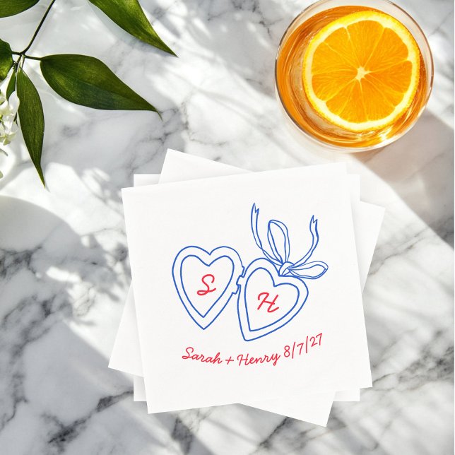 Servilleta De Papel Whimsical Heart Locket Doodle Sketch PERSONALIZADO (Whimsical Heart Locket Doodle Sketch Modern CUSTOM Napkins Red White Blue
)