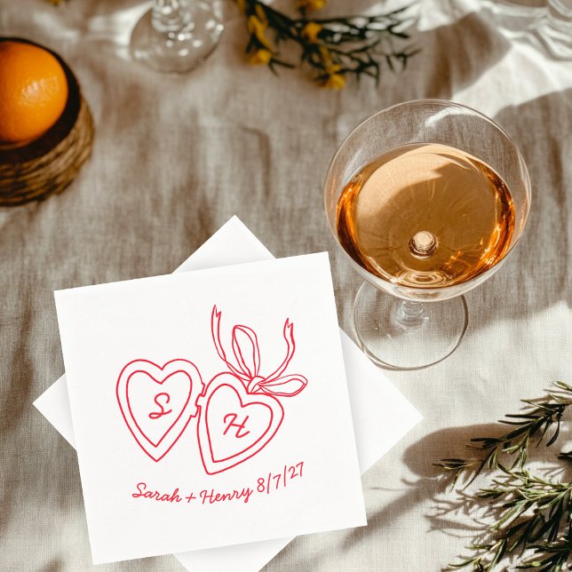 Servilleta De Papel Whimsical Heart Locket Doodle Sketch PERSONALIZADO (Whimsical Heart Locket Doodle Sketch Modern CUSTOM Napkins red White
)