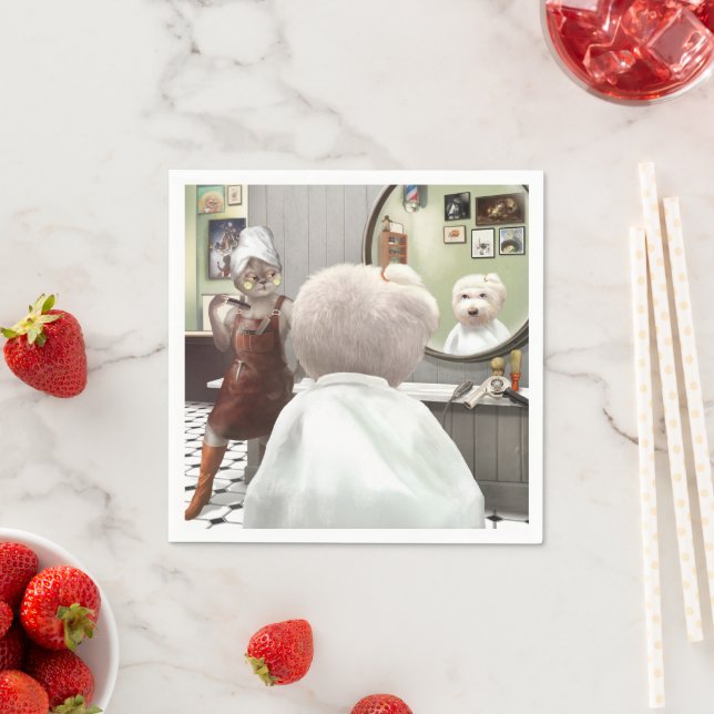 Servilleta De Papel Whimsical Mascota Barber Shop (In situ)