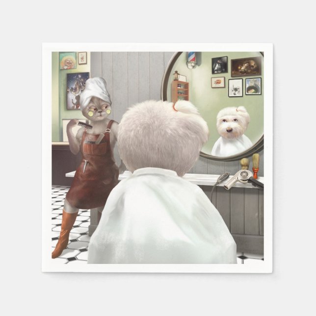 Servilleta De Papel Whimsical Mascota Barber Shop (Anverso)