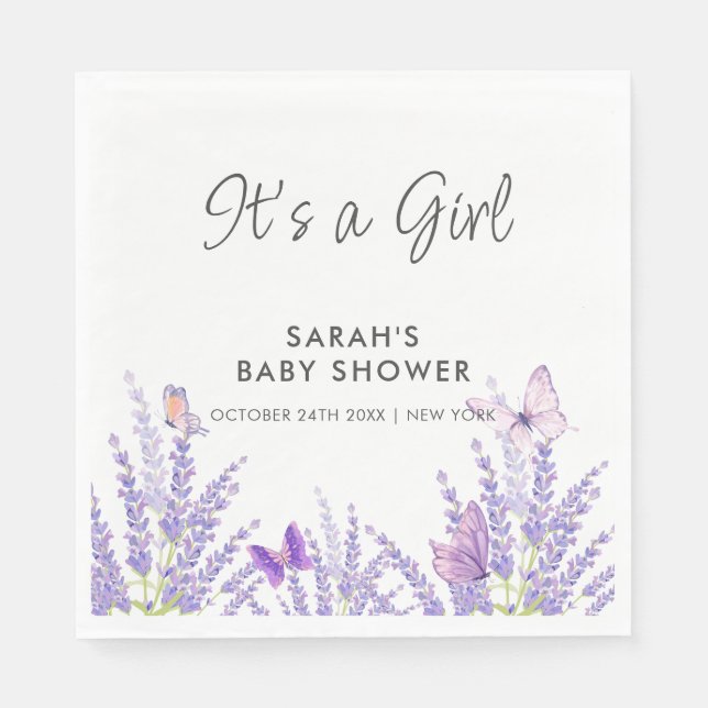 Servilleta De Papel Whimsical Meadow Lavender Butfly Baby Shower (Anverso)