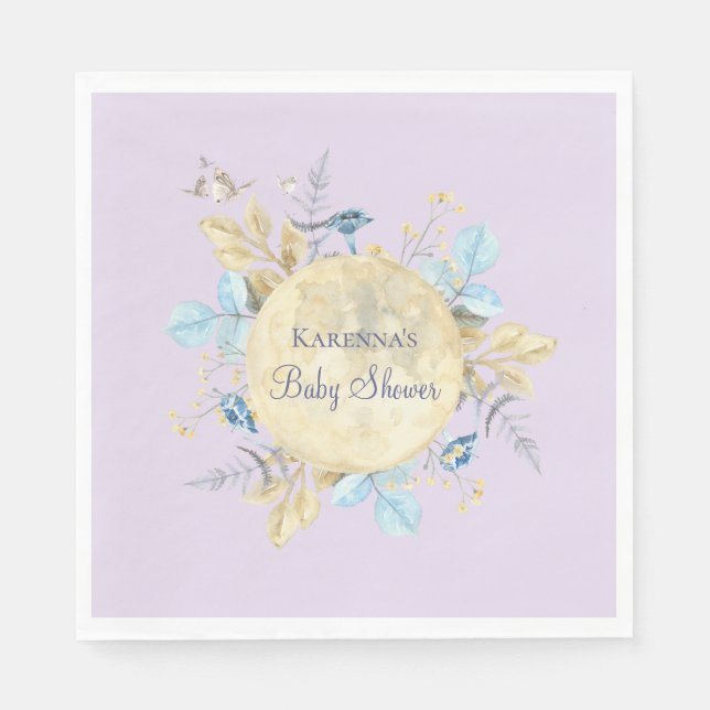 Servilleta De Papel Whimsical Moon Lavender Purple Baby Shower (Anverso)