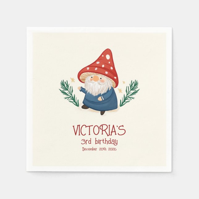 Servilleta De Papel Whimsical Mushroom Gnome Birday Party (Anverso)