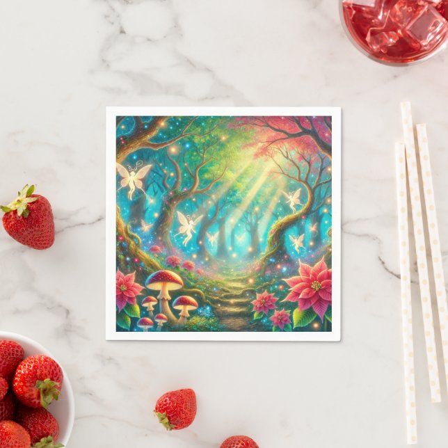 Servilleta De Papel Whimsical Mushroom & Poinsettia Forest Decoupage (In situ)