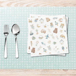 Servilleta De Papel Whimsical Oh Boy Watercolor Doodle Baby Shower