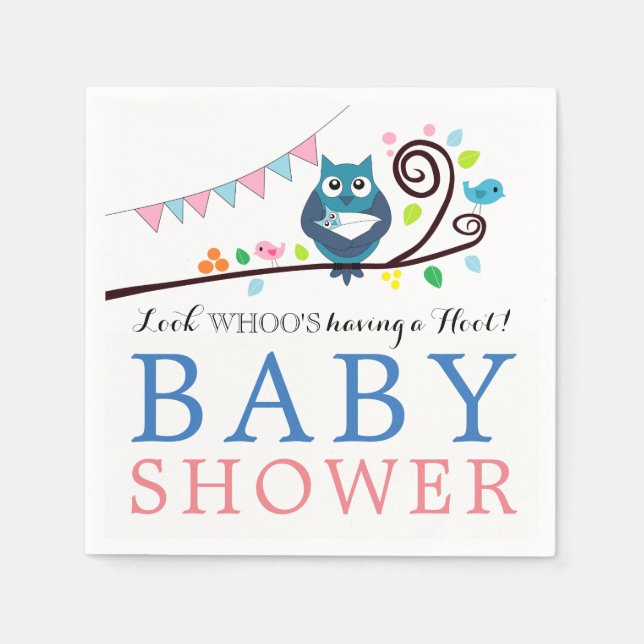 Servilleta De Papel Whimsical Owl Baby Shower (Anverso)