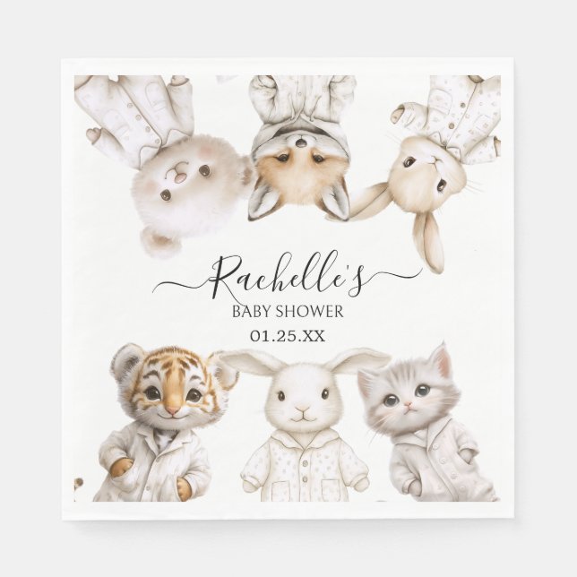 Servilleta De Papel Whimsical Pajama Animals: Soft Pastel Party Accent (Anverso)