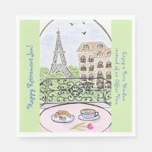 Servilleta De Papel Whimsical Paris Eiffel Tower RETIREMENT Name (Anverso)