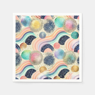 Servilleta De Papel Whimsical Pastel Rainbow Waves y Purpurina Resumen