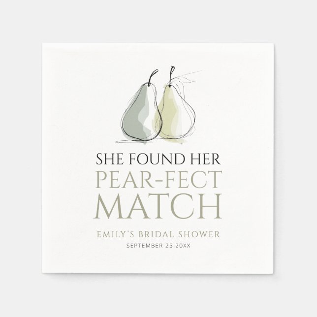 Servilleta De Papel Whimsical Pears Pear-fect Match Bridal Shower (Anverso)