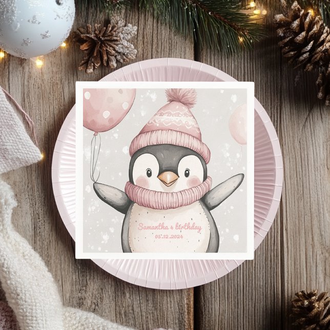 Servilleta De Papel Whimsical Penguin Birday Napkin | Rosa antiguo  (Subido por el creador)