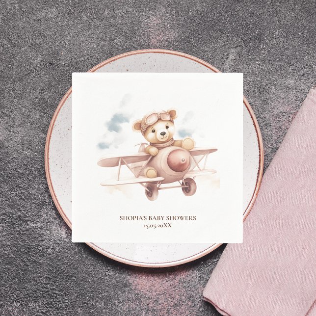 Servilleta De Papel Whimsical Pink Airplane Adventure Baby Shower (Subido por el creador)