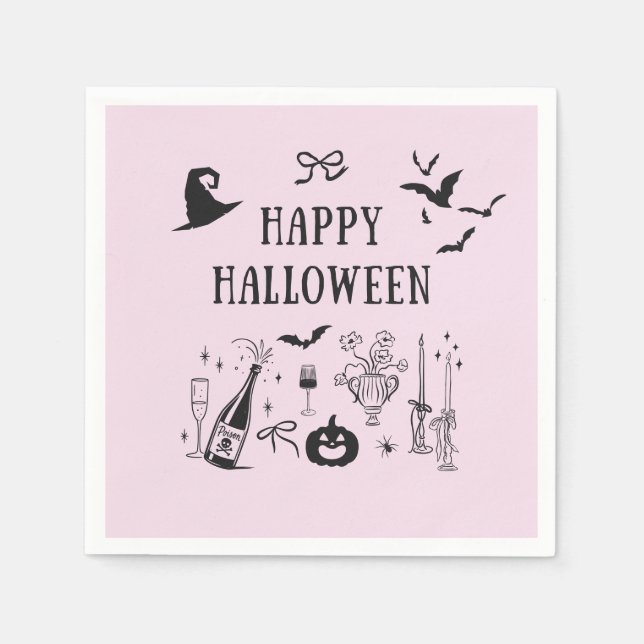 Servilleta De Papel Whimsical Pink Boos & Bows Halloween Party (Anverso)