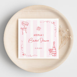 Servilleta De Papel Whimsical Pink & Red Hand Drawn Bridal Shower