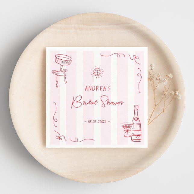 Servilleta De Papel Whimsical Pink & Red Hand Drawn Bridal Shower (Subido por el creador)