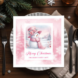 Servilleta De Papel Whimsical Pink Snowman Napkins Winter Christmas