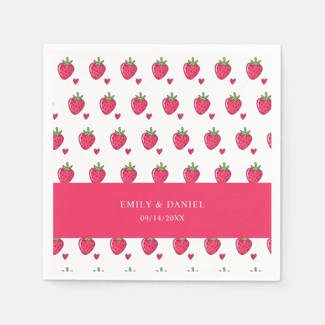 Servilleta De Papel Whimsical Pink Strawberry Wedding Napkins (Anverso)