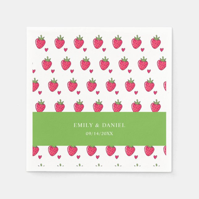 Servilleta De Papel Whimsical Pink Strawberry Wedding Napkins (Anverso)