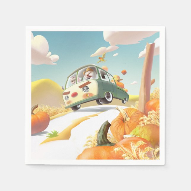 Servilleta De Papel Whimsical Pumpkin Ride (Anverso)
