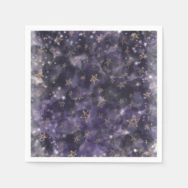 Servilleta De Papel Whimsical Purple Gold Moon Stars Baby Shower (Anverso)