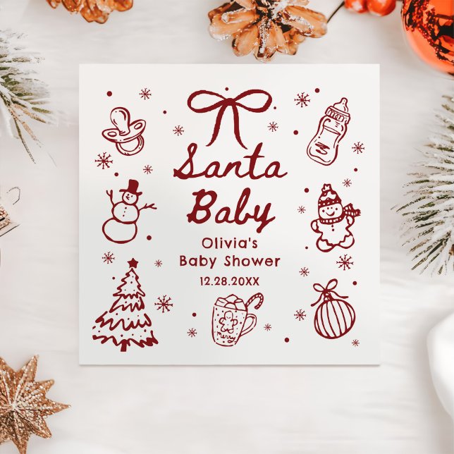 Servilleta De Papel Whimsical Red Hand Drawn Christmas Baby Shower (Subido por el creador)