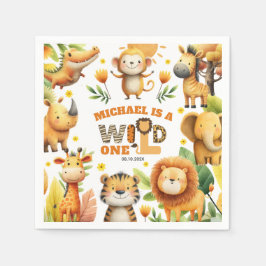 Servilleta De Papel Whimsical Safari Animals WILD ONE 1st Birthday