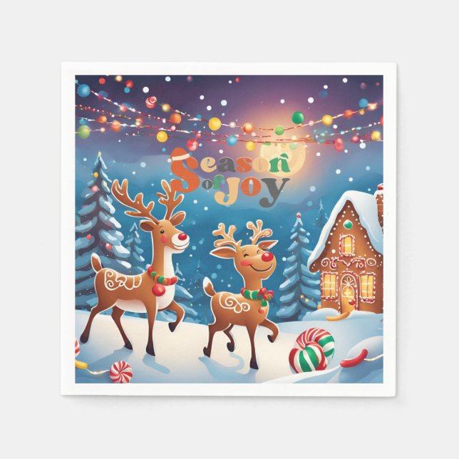 Servilleta De Papel Whimsical Season of Joy Reindeer Colourful Festive (Anverso)