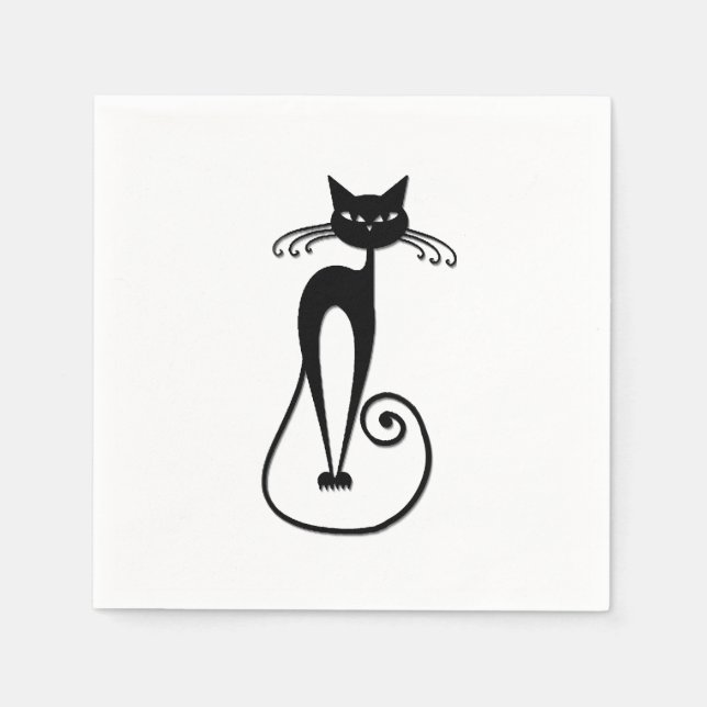 Servilleta De Papel Whimsical Skinny Black Cat (Anverso)
