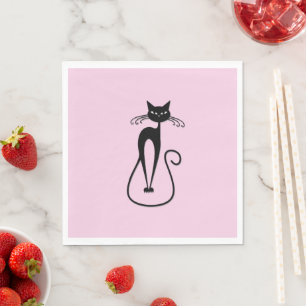 Servilleta De Papel Whimsical Skinny Black Cat Rosa