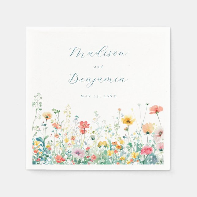 Servilleta De Papel Whimsical Spring Wildflower Boda (Anverso)