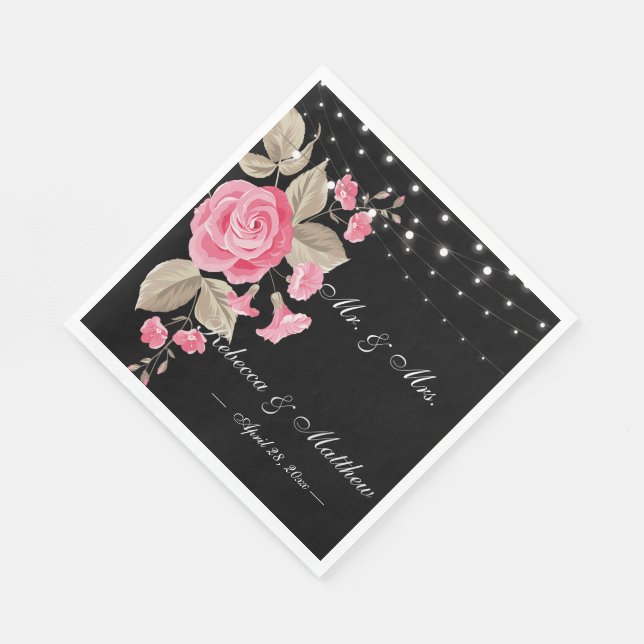 Servilleta De Papel Whimsical String Lights Black (Esquina)