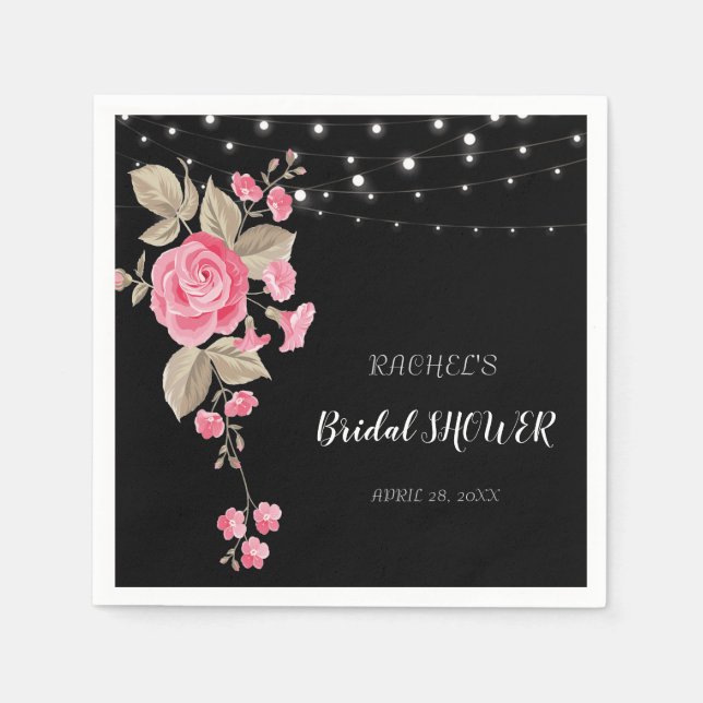 Servilleta De Papel Whimsical String Lights Black (Anverso)