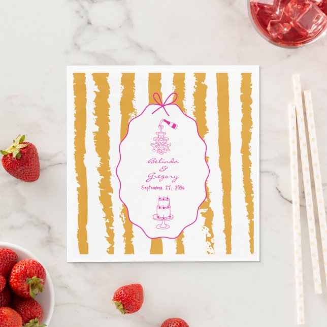 Servilleta De Papel Whimsical Stripes Handwritten Painted Wedding  (In situ)