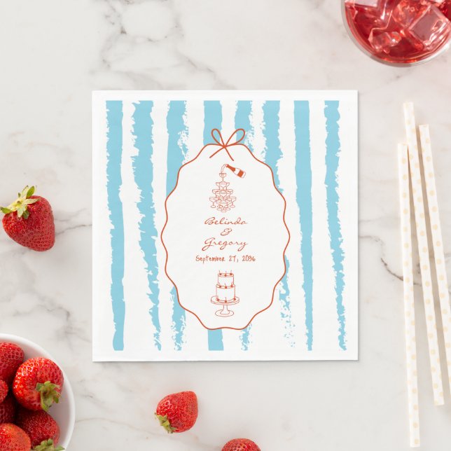 Servilleta De Papel Whimsical Stripes Handwritten Painted Wedding  (In situ)