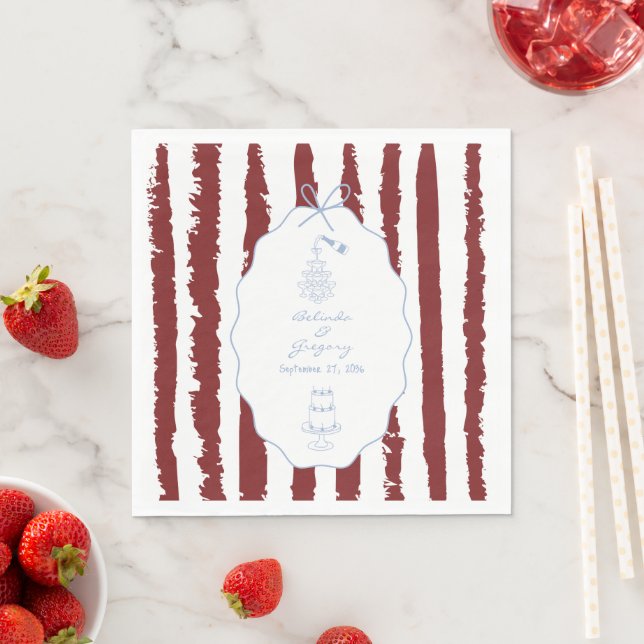 Servilleta De Papel Whimsical Stripes Handwritten Painted Wedding  (In situ)